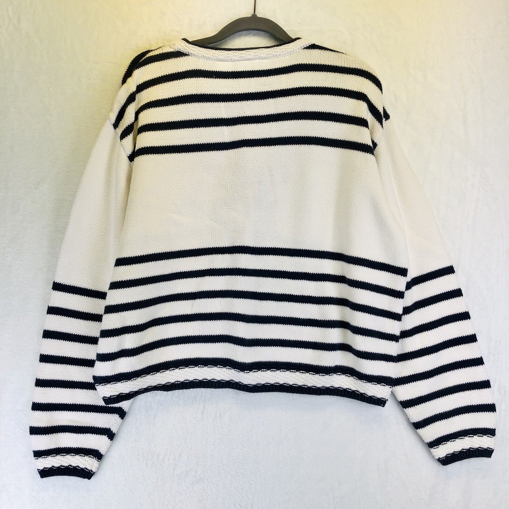 VTG Liz Claiborne XL Sweater Sport Pullover Y2K Nautical Star White Blue Knit - Picture 2 of 9